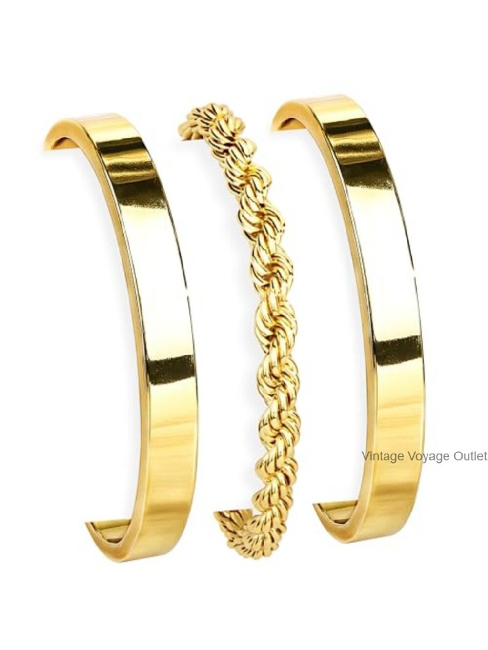 14K Gold Plated Bangle Bracelets Set Stackable Cuff Bracelet